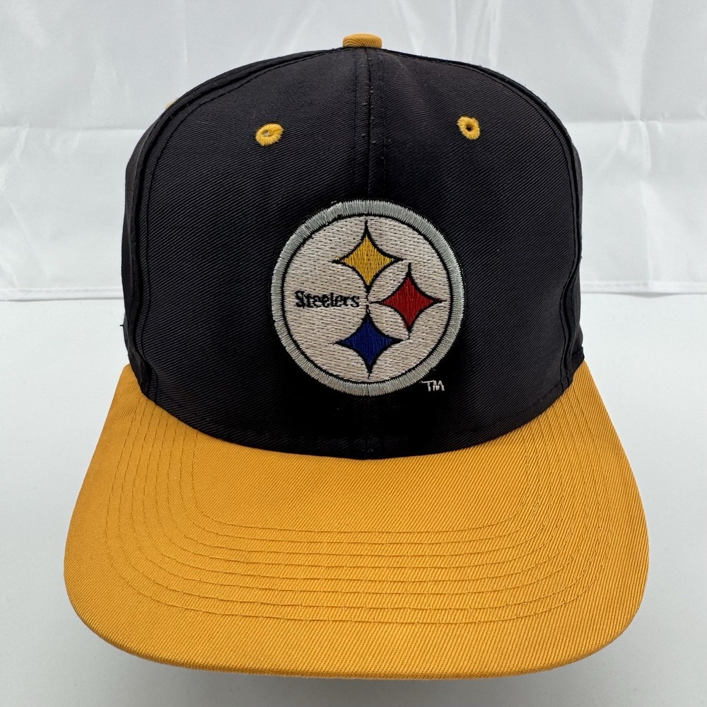 Vintage Pittsburgh Steelers Hat Cap Snapback Black Yellow Blockhead 90s Y2K